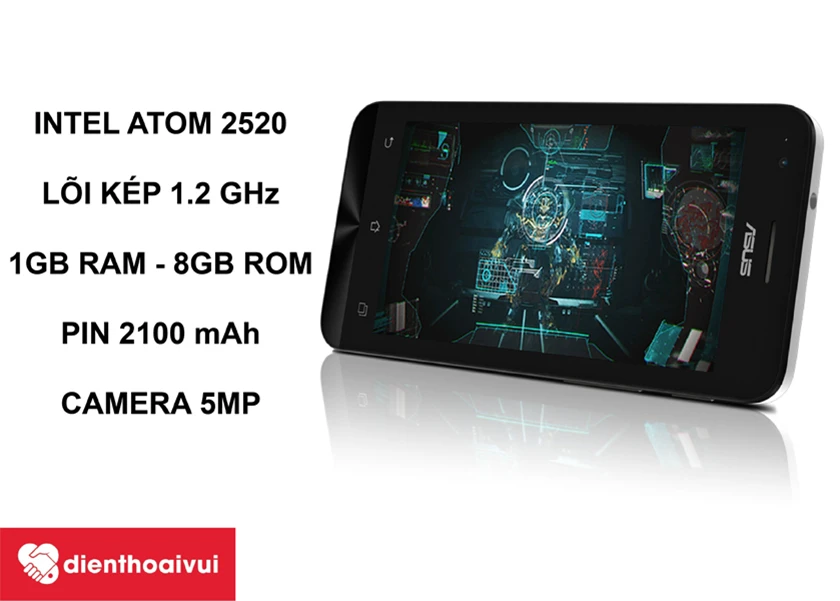 Asus Zenfone C điện thoại được trang bị chip Intel Atom 2520 cùng viên pin 2100mAh