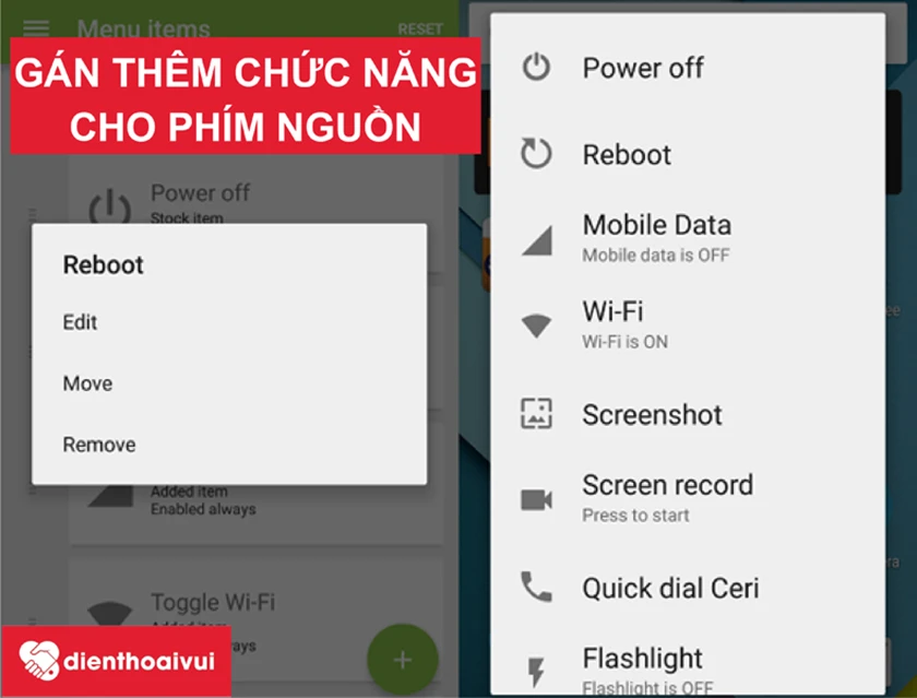 Gán chức năng cho phím nguồn