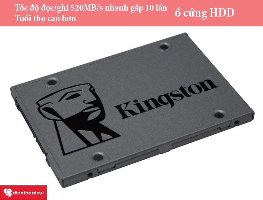 Ổ cứng SSD Kingston UV500 Series có tốc độ đọc/ghi lên đến 520MB/s, tương đương nhanh gấp 10 lần so với ổ cứng HDD 7200RPM