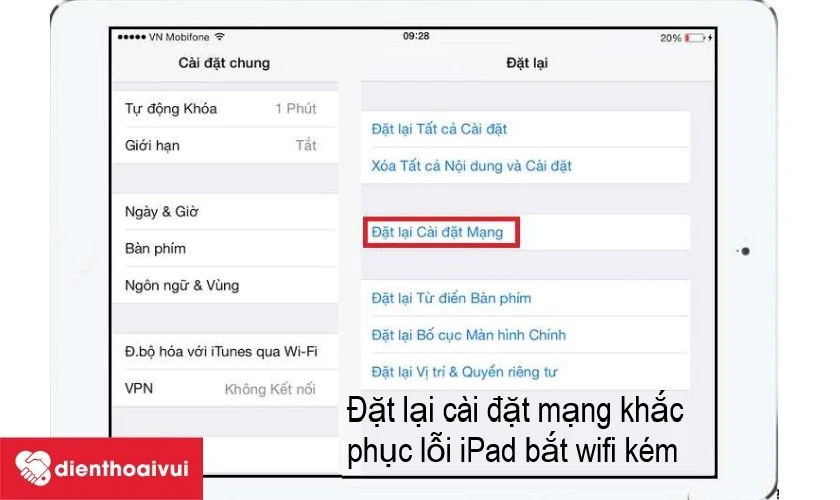 đặt lại các cài đặt mạng