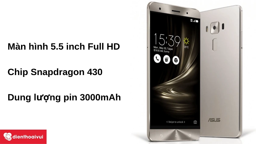 Điện thoại Asus Zenfone 3 Laser – màn hình 5.5 inch Full HD, chip Snapdragon 430 và viên pin 3000 mAh