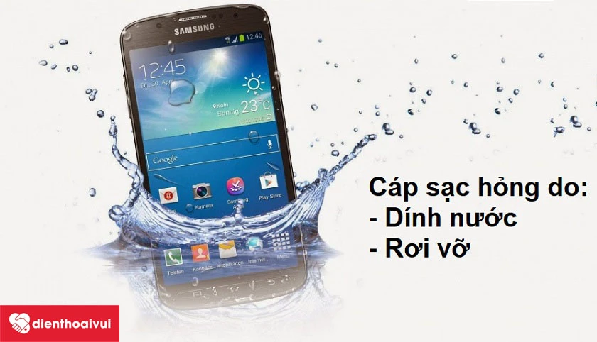 Cáp sạc Samsung Galaxy A3 2016 hư hỏng do dính nước, rơi vỡ