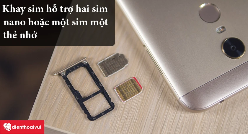 Xiaomi Redmi 5 Plus – Khay sim hỗ trợ hai sim nano hoặc một sim một thẻ nhớ