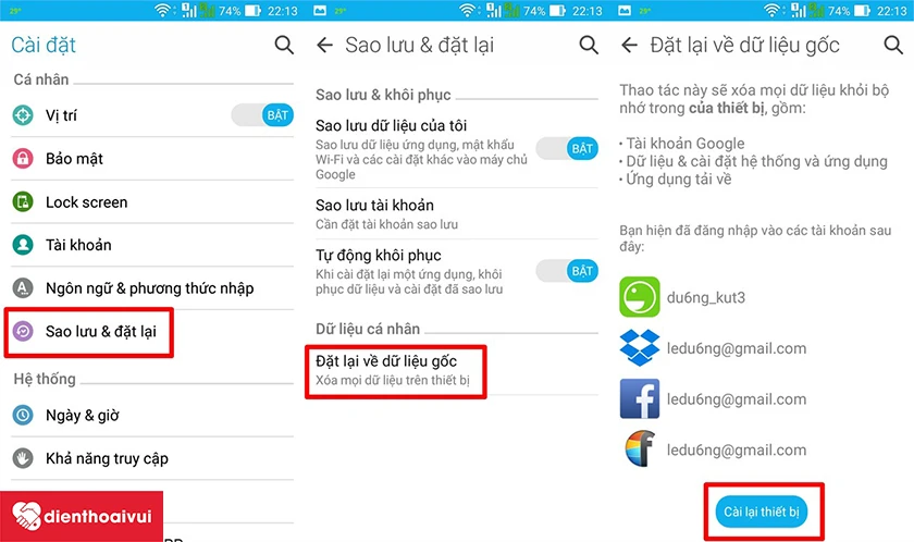 Khôi phục cài đặt mặc định