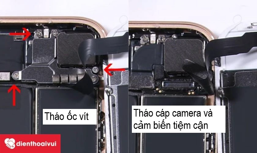 gỡ bỏ cáp kết nối camera trước và camera biến tiệm cận