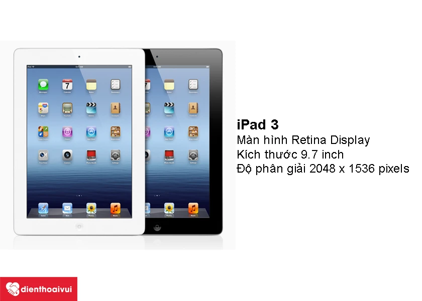 Màn hình của Apple iPad là màn hình Retina Display, độ phân giải màn hình 2048 x 1536 pixel