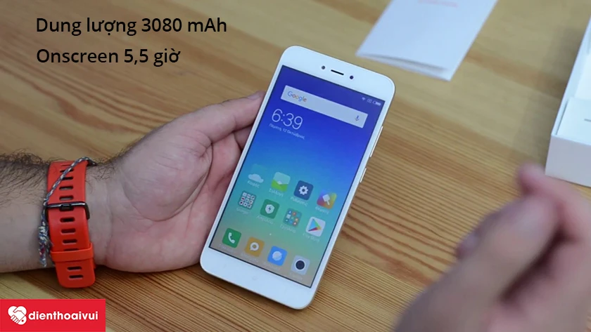 Xiaomi Redmi Note 5A - dung lượng 3080 mAh cho thời gian sử dụng lên đến gần 6 tiếng