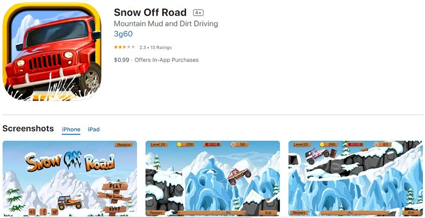game đua xe ios Snow Off Road -- Mountain Mud/Dirt Driving Game