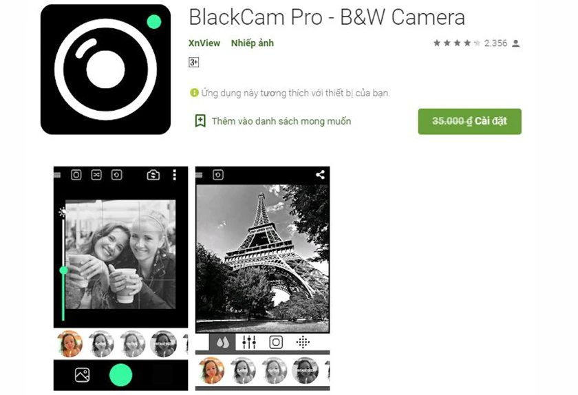 BlackCam Pro - B&W Camera (app android miễn phí chỉnh sửa ảnh)