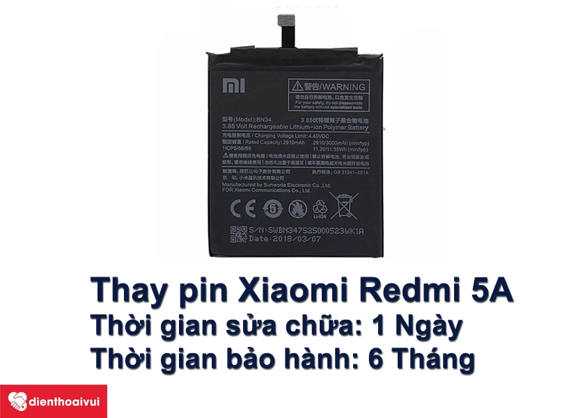 Thay pin Xiaomi Redmi A5 giá rẻ - lấy ngay tại Điện Thoại Vui