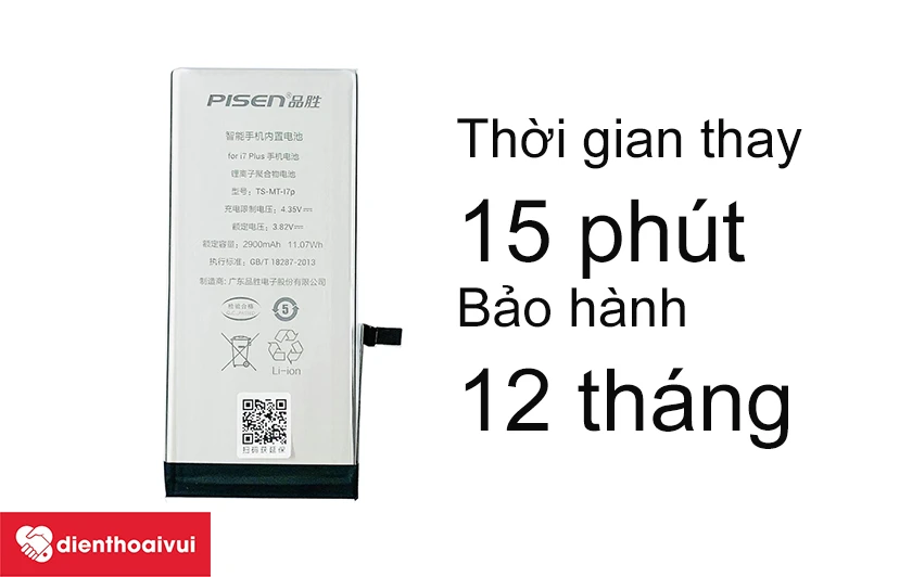 Thay pin dien thoai iPhone 7+ dung lượng sieu cao chính hãng Pisen tại Điện Thoại Vui