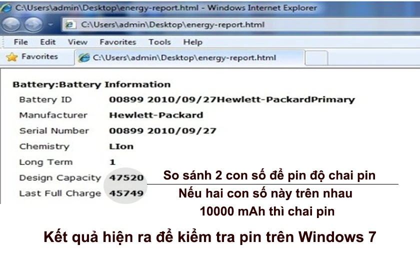 Cách kiểm tra độ chai pin laptop trên Windows 7
