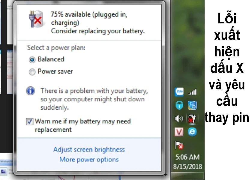Lỗi pin laptop Dell hiện dấu “X” đỏ kèm thông báo “Consider Replacing Your Battery”