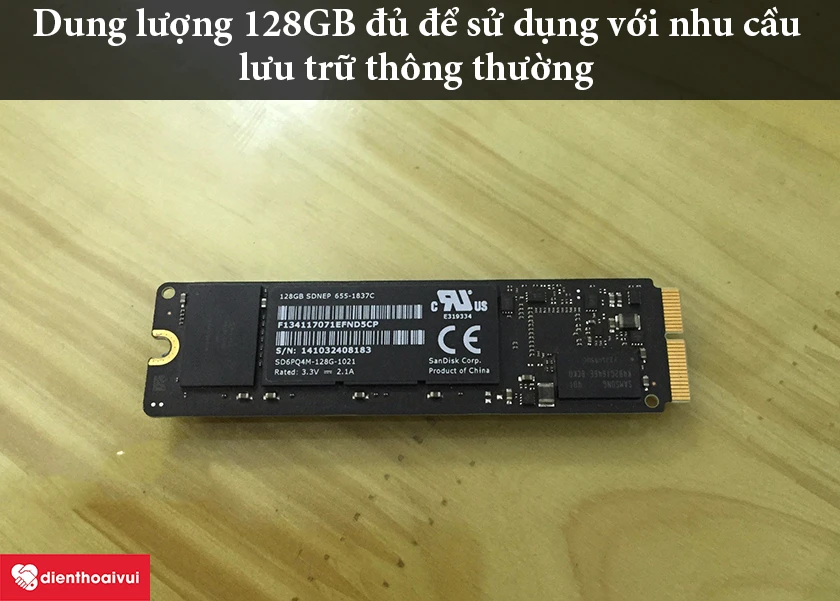 Dung lượng 128GB đủ để sử dụng, đảm bảo tương thích với Macbook A1466