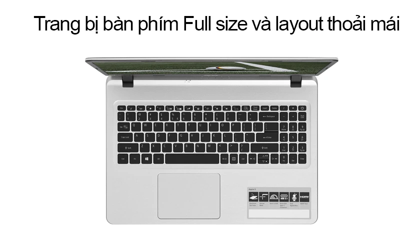 Bàn phím laptop Acer trang bị Full size và layout thoải mái