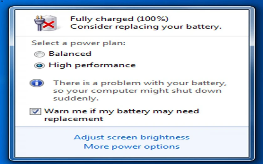 Lỗi pin laptop asus hiện dấu X đỏ kèm thông báo Consider Replacing Your Battery