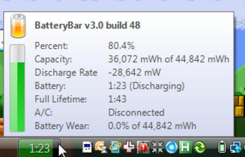 Dùng phần mềm BatteryBar là cách để theo dõi việc sạc pin laptop asus hiệu quả