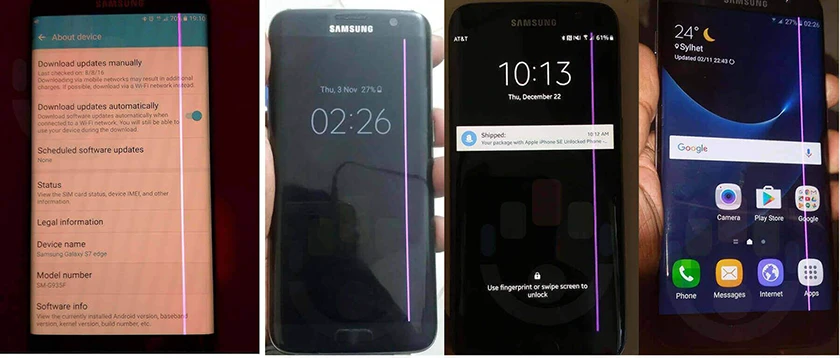 biểu hiện thường gặp khi màn hình Samsung S7 Edge bị sọc hồng