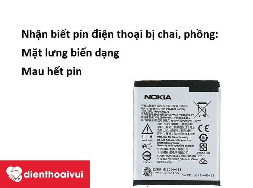 Dấu hiệu nhận biết pin điện thoại Nokia 3.1 bị chai, phồng