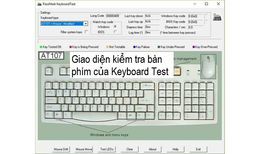 Kiểm tra bàn phím thông qua phần mềm KeyboardTest