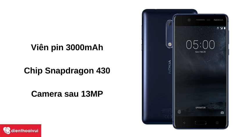 Điện thoại Nokia 5 - pin 3000mAh cùng chip Snapdragon 430 và camera 13MP
