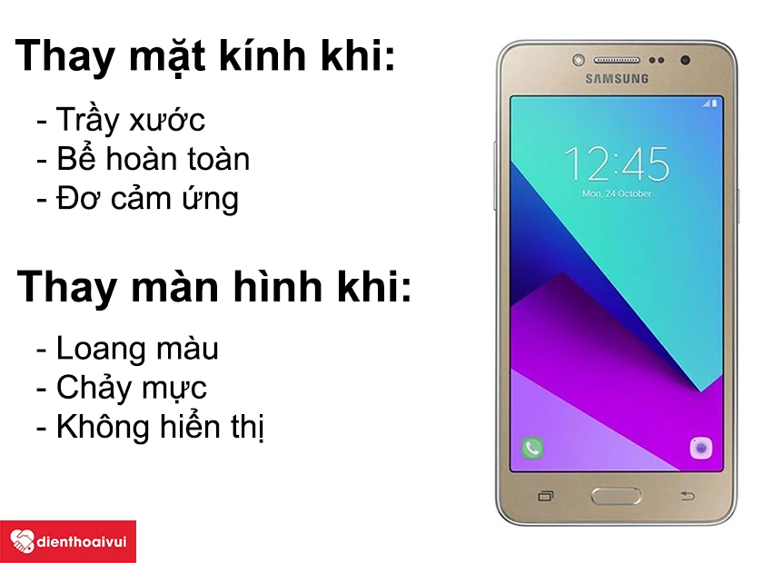 Phân biệt giữa thay kính và thay màn hình trên điện thoại Samsung Galaxy J2 Prime