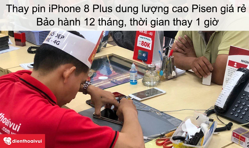 Dịch vụ thay pin iPhone 8 Plus dung lượng cao Pisen giá rẻ lấy ngay tại Điện Thoại Vui
