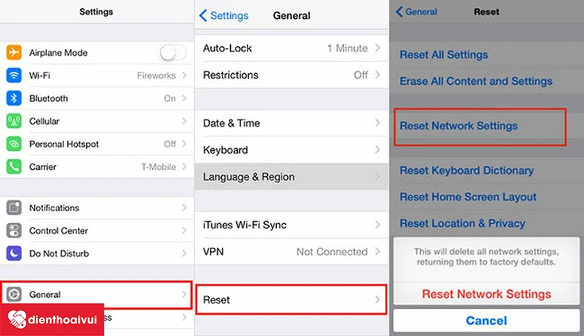 Cài đặt > Reset > Reset network setting > Reset network setting