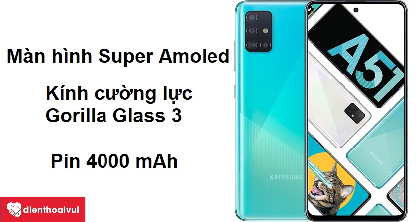 Samsung Galaxy A51 - màn hình cường lực Gorilla Glass 3 