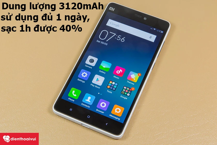 Xiaomi Mi 4i – Dung lượng pin 3120 mAh sử dụng đủ 1 ngày, sạc 1 giờ được 40%