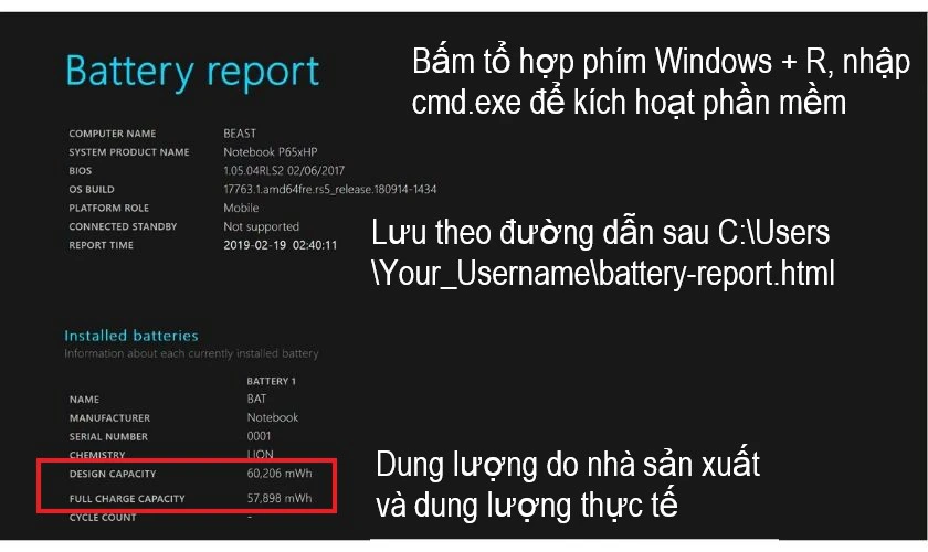 phần mềm kiểm tra độ chai pin laptop Battery Report