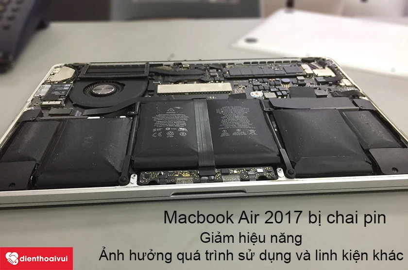 Hậu quả khi tiếp tục sử dụng Macbook Air 2017 bị chai pin
