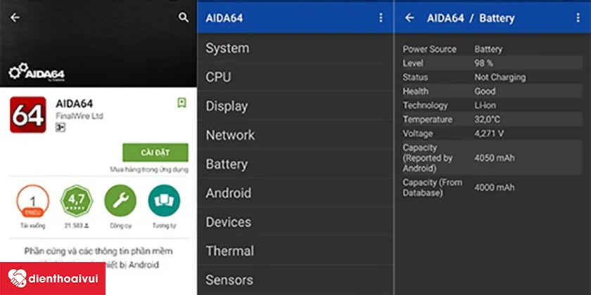 Cách kiểm tra độ chai pin Realme C1 bằng ứng dụng AIDA64