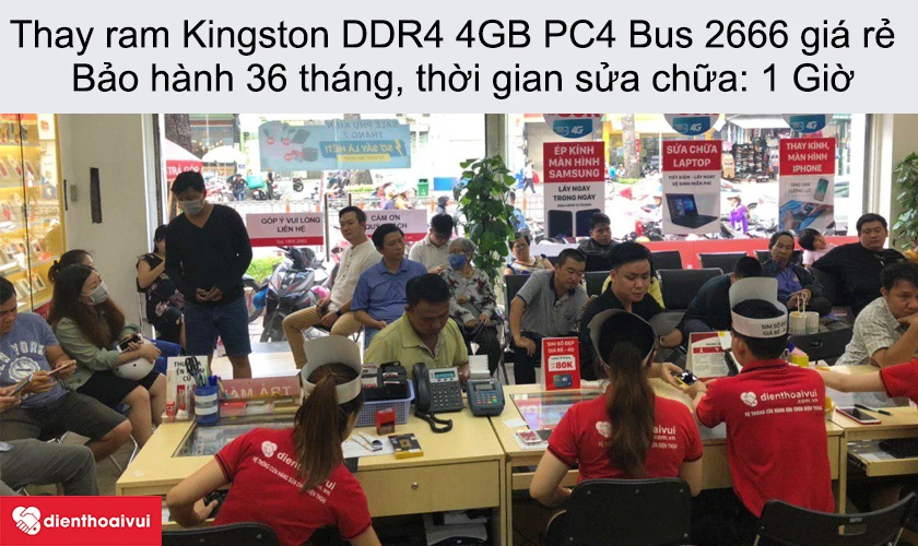 Thay ram laptop Kingston DDR4 4GB PC4 Bus 2666 giá rẻ uy tín tại Điện Thoại Vui