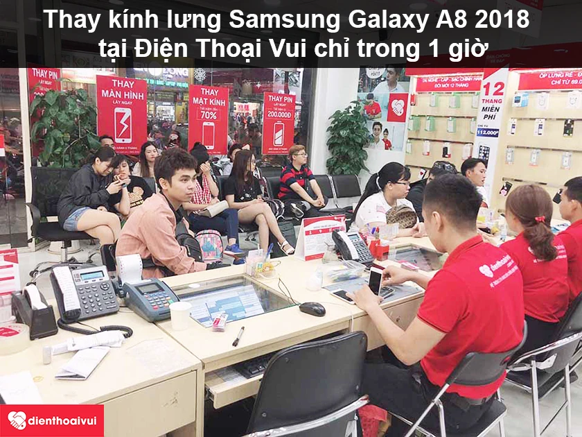 Dịch vụ thay kính lưng Samsung Galaxy A8 2018 giá rẻ, lấy ngay tại Điện Thoại Vui