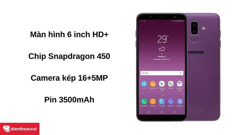 Điện thoại Samsung Galaxy J8 2018 - Màn hình 6 inch HD+, chip Snapdragon 450, camera kép 16+5MP, pin 3500mAh