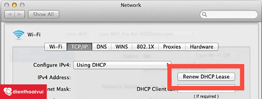 Làm mới địa chỉ DHCP cho máy Mac.