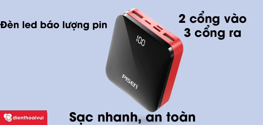 Pin sạc dự phòng Pisen Mini Mirror 10.000mAh với khả năng sạc nhanh, an toàn