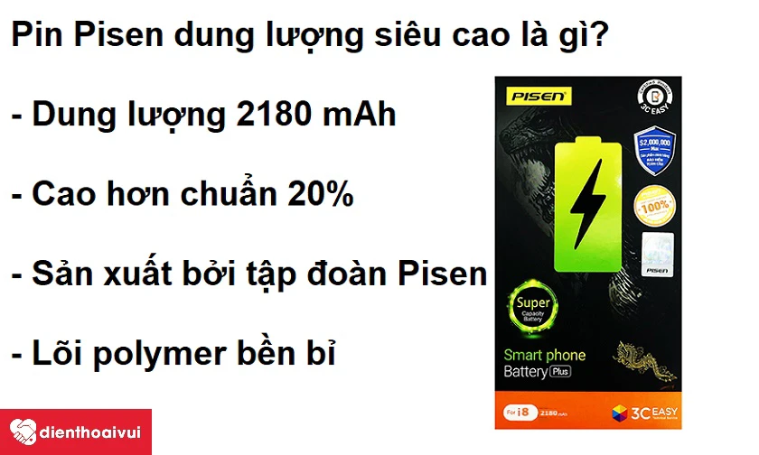 Pin Pisen dung lượng siêu cao là gì? Tại sao nên thay pin Pisen dung lượng siêu cao cho iPhone 8?