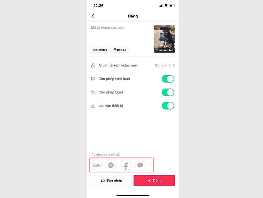Bước 6: App quay tik tok sẽ chuyển đến giao diện đăng tải video slow motion lên ứng dụng. Bạn có thể chỉnh sửa quyền riêng tư, chia sẻ lên các mạng xã hội khác,...