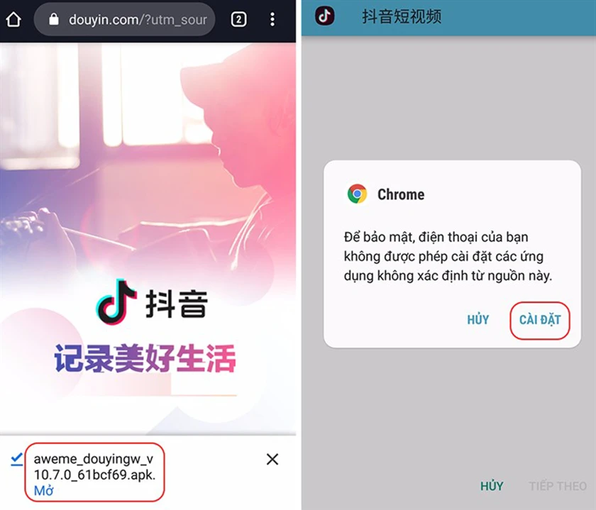 Cài đặt Tik Tok Trung Quốc trên điện thoại Android