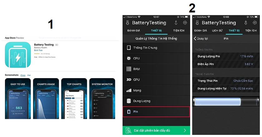 Sử dụng ứng dụng Battery Testing