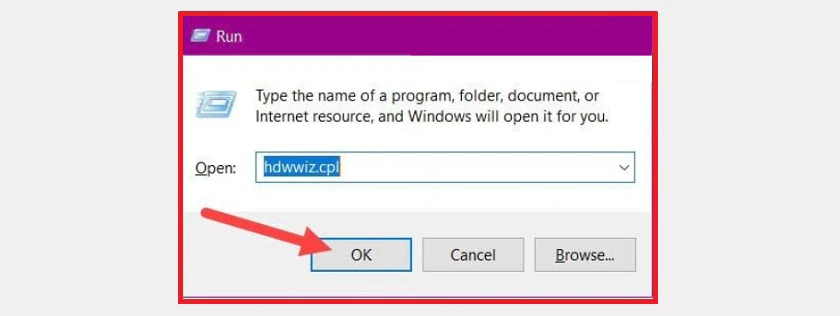 Nhấn giữ tổ hợp phím Windows + R sau đó gõ hdwwiz.cpl