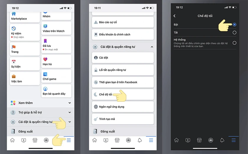 Cách bật dark mode facebook iOS iPhone ở cài đặt ứng dụng