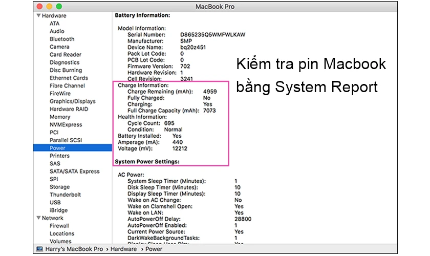 Kiểm tra pin Macbook bằng công cụ System Report
