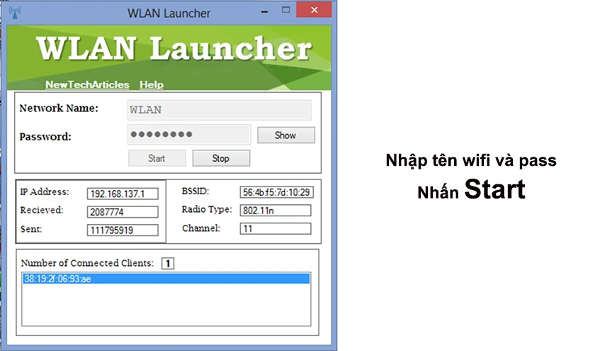 Hướng dẫn phát wifi trên win 10 bằng phần mềm Wlan launcher