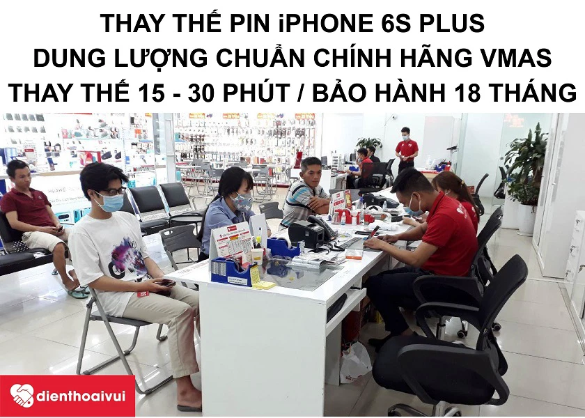 Dịch vụ thay pin iPhone 6s plus dung lượng chuẩn chính hãng Vmas nhanh chóng tại Điện Thoại Vui