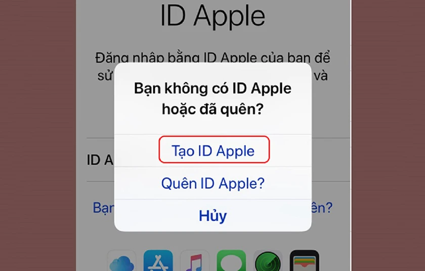 Bước 2: Chọn mục tạo ID Apple