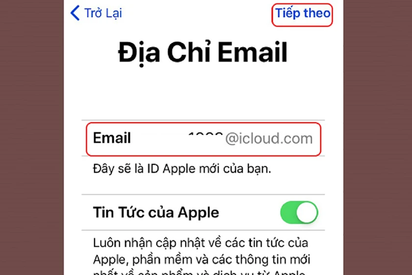 Bước 4: Chọn mục nhận email iCloud miễn phí và nhập tên mail mà bạn mong muốn