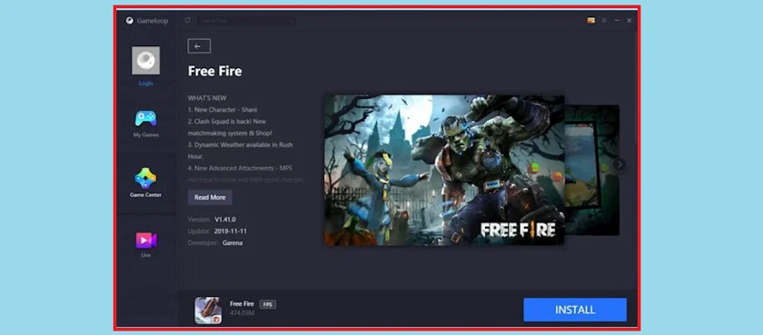 Click vào mục Game Center và gõ vào phần tìm kiếm Free Fire.